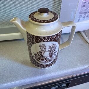 Vintage Enesco Brown and Cream Ceramic Coffee Pot